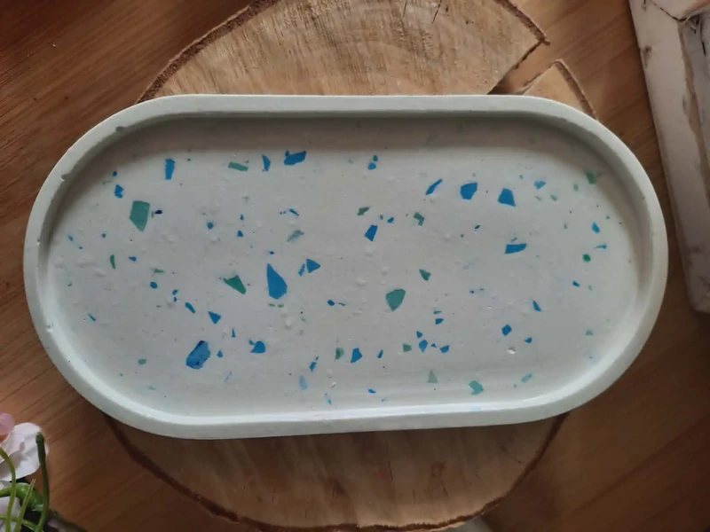 Soucoupe ovale effets Terrazzo bleu/vert/beige