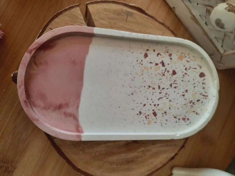 Soucoupe ovale effet Terrazzo rose