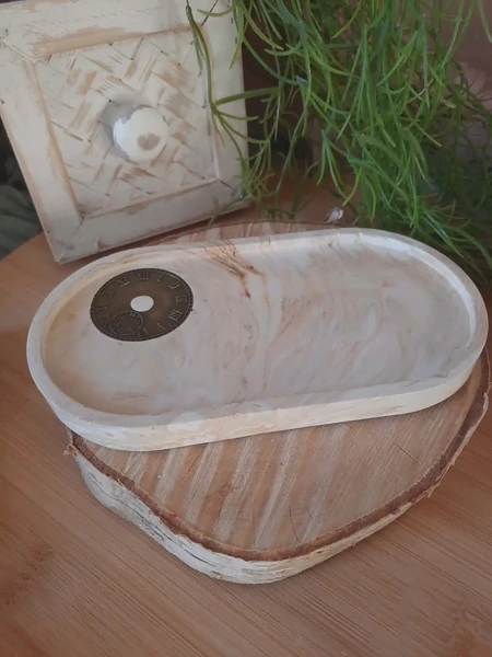 Soucoupe ovale Terracotta marbré et son horloge